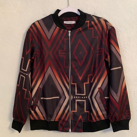 MissLook Aztec Print Zipper Front Cotton Blend Jacket Size Small - Picture 1 of 10